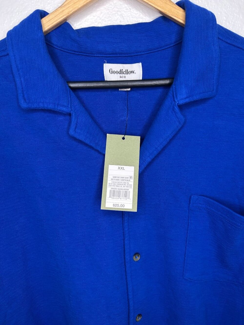 NWT Woven Men's Full Button Camp Shirt - Goodfellow & Co Blue XXL - Picture 4 of 5